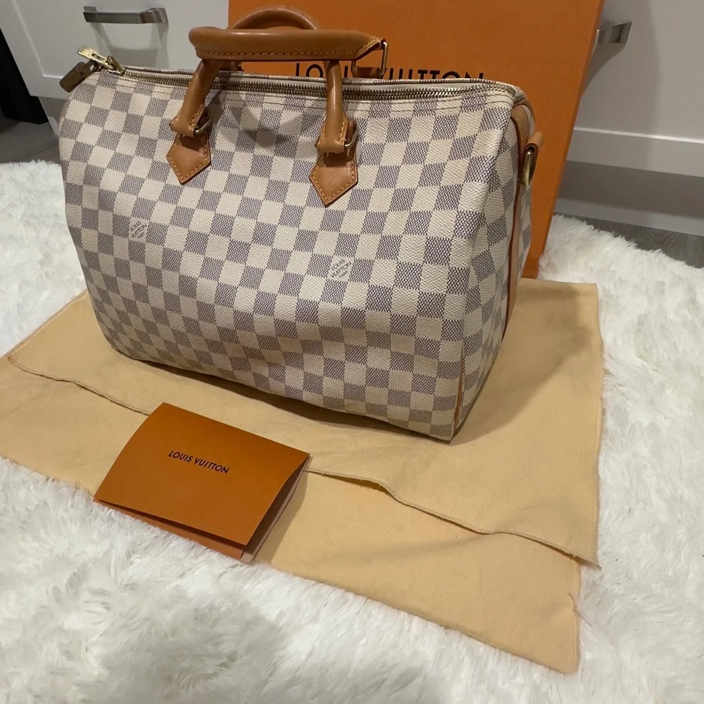 Louis Vuitton Damier Azur Satchel - Cream and Tan 35 - Picture 4 of 16